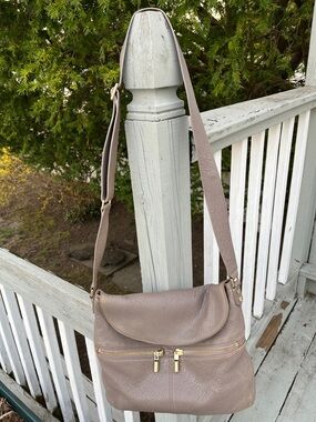 NWOT Elizabeth and James Gray/Taupe Leather Crossbody Bag with Gold Hardware